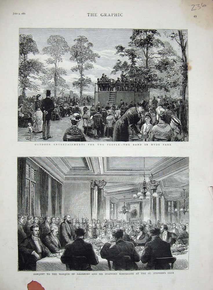 Old Antique Print 1881Hyde Park Entertainment Marquis Salisbury Northcote 19th