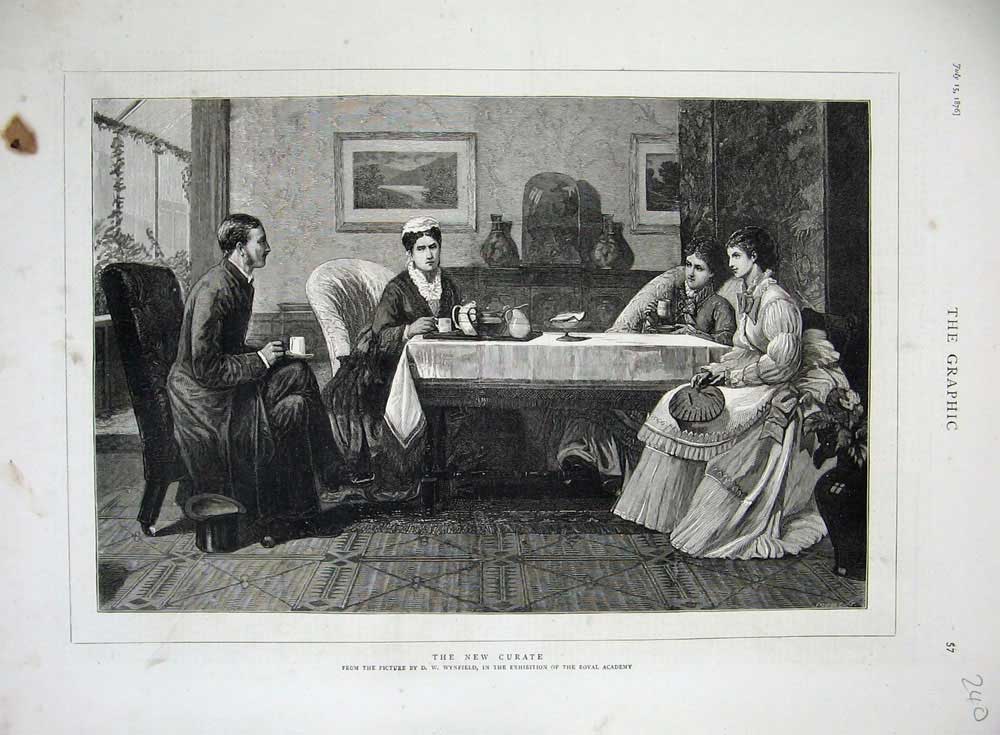 Old Antique Print 1876 Curate Tea-Time Ladies Table House Chairs Fine Art 19th