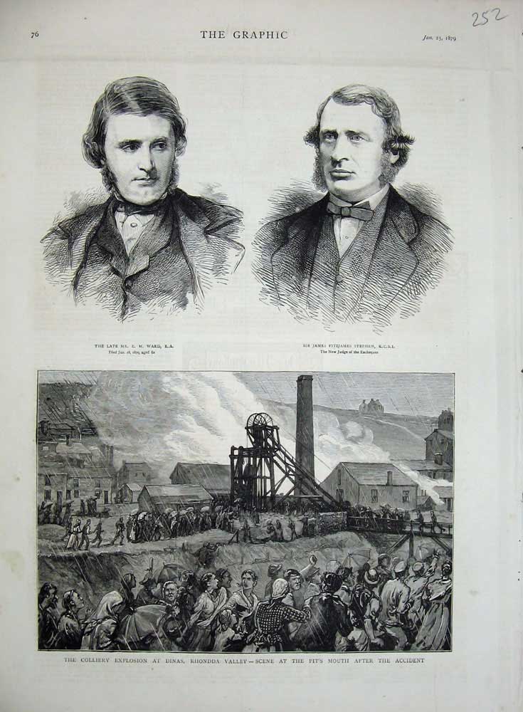 Old Antique Print 1879Colliery Explosion Dinas Valley Mining Stephen Ward 19th