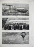 Original Old Antique Print Czar'S Yacht Livadia Launch Balloon Rome Rieti 1880