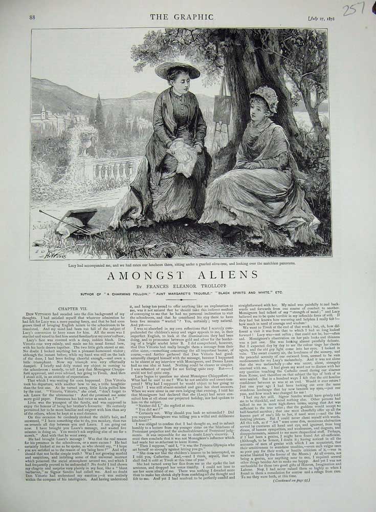Old Antique Print 1878 Frances Trollope Lucy Gnarled Olive Tree Luncheon 19th