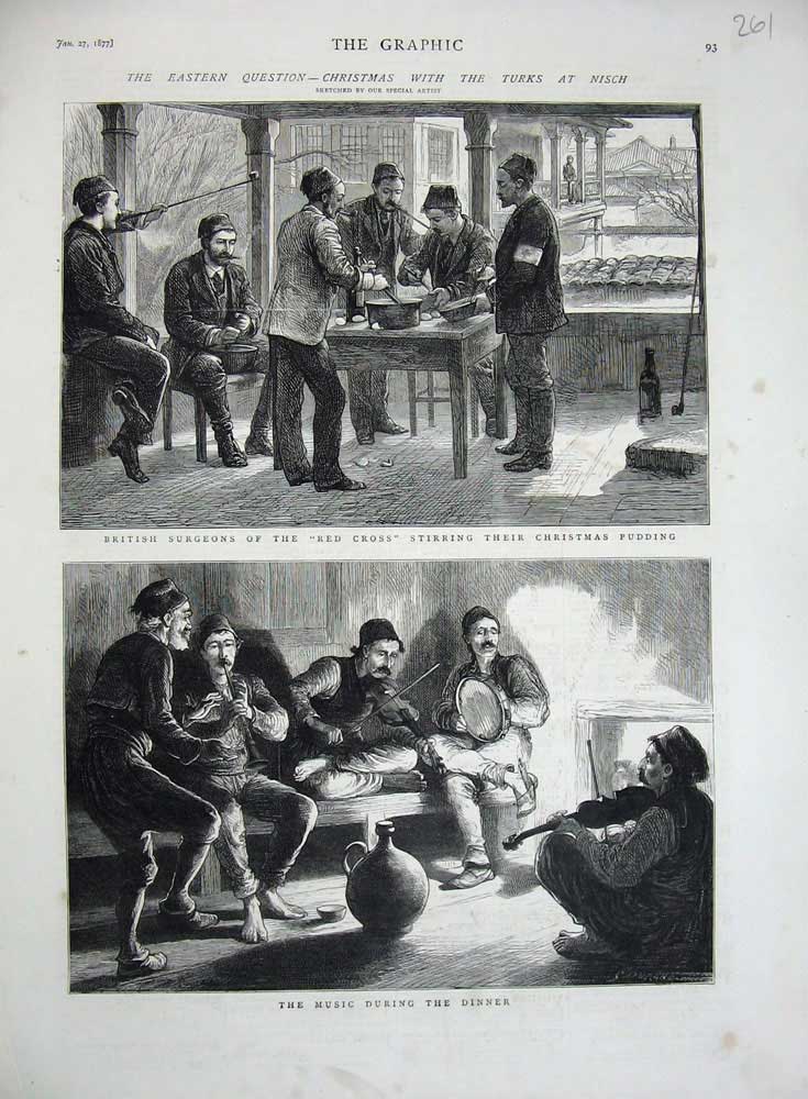 Old Antique Print 1877 Turks Nisch British Surgeons Red Cross Christmas 19th