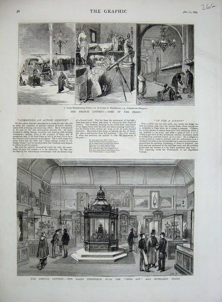 Original Old Antique Print 1879 French Lottery Salon D'Honneur Jewellery Prizes