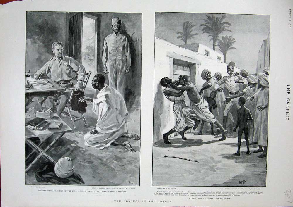Old Antique Print 1898 Advance Soudan Colonel Wingate Policeman Refugee 19th