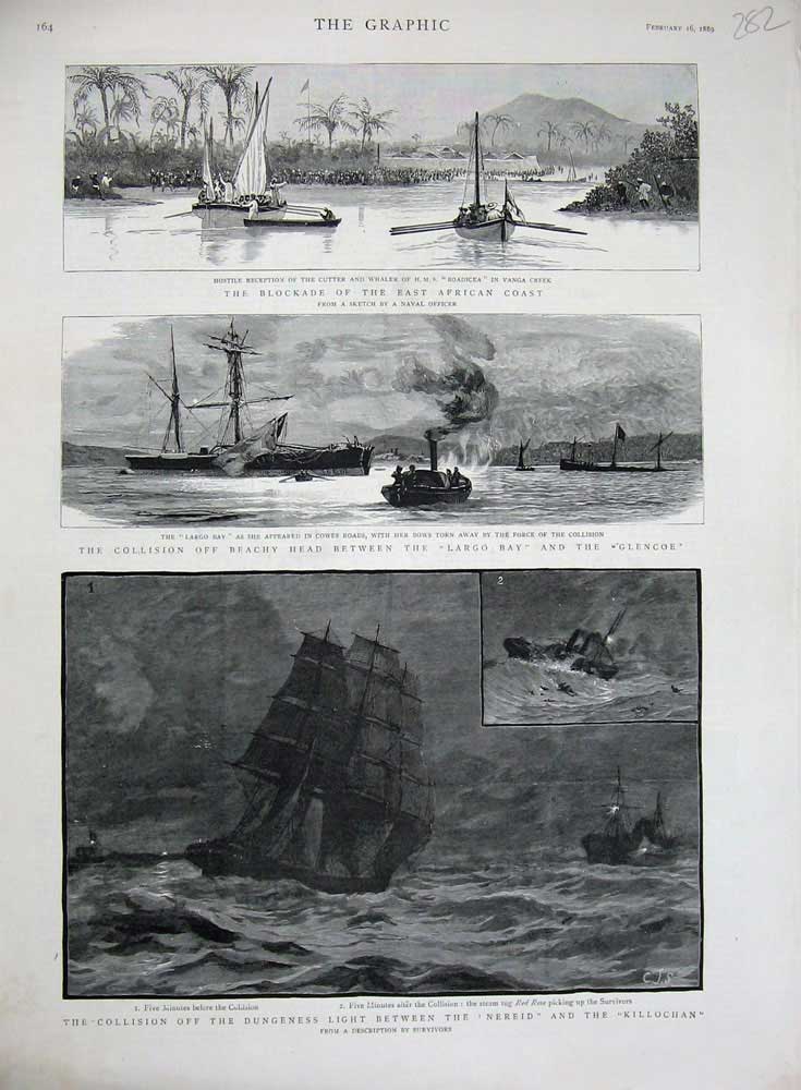 Old Antique Print 1889 Nereid Killochan Ships Beachy Largo Glencoe Vanga 19th