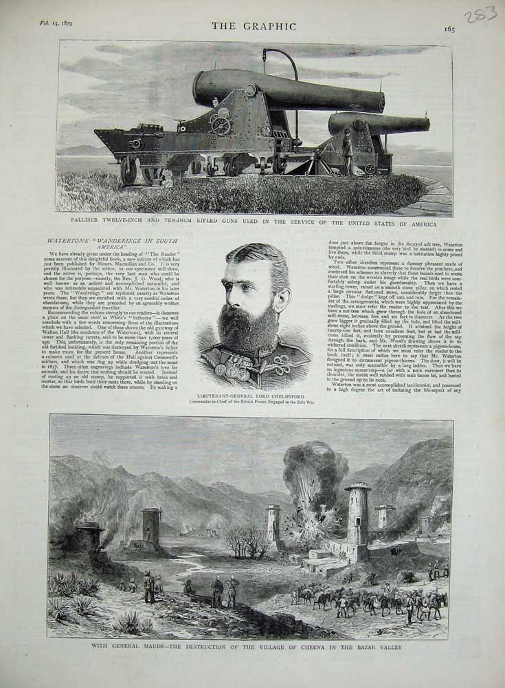 Old Antique Print 1879 Lord Chelmsford Cheena Bazar Maude Palliser Guns 19th