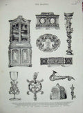 Old Antique Print 1882 Ancient Art Exhibition Brussels Cabinet Treasure 19th