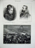 Original Old Antique Print 1880 Marriage Windsor Rammingen Baron America Labour