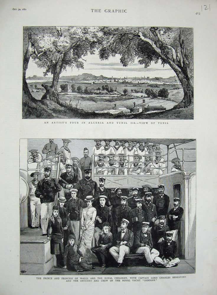 Old Antique Print Algeria Tunis 1880 Prince Wales Ship Beresford Osborne 19th