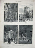 Old Antique Print 1882 Chesterfield Light Churchyard Queen Waltham Abbey 19th