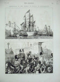 Old Antique Print 1876 Duke Wellington Portsmouth Prince Wales Dockyard 19th