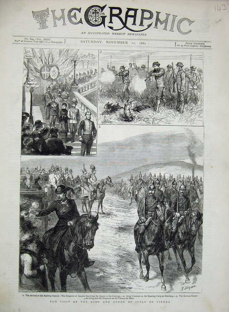 Old Antique Print 1881 King Queen Italy Vienna Railway Station King Champ 19th