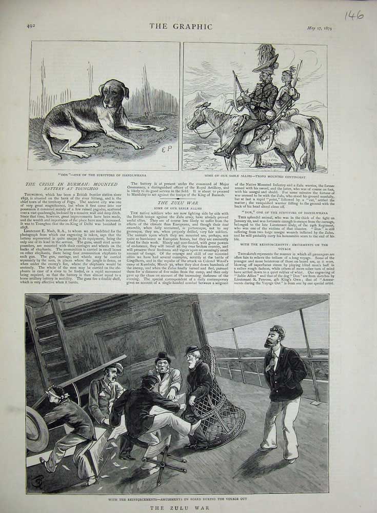 Original Old Antique Print 1879 Zulu War Ship Don Dog Isandlwhana Horse Txopo