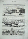 Old Antique Print 1875 Railway Boulogne France Ships Parliament Cape Hope 19th