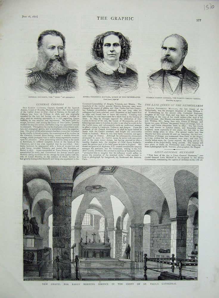 Old Antique Print 1877 Chapel Crypt St Paul'S Cathedral Heymann Matilda 19th