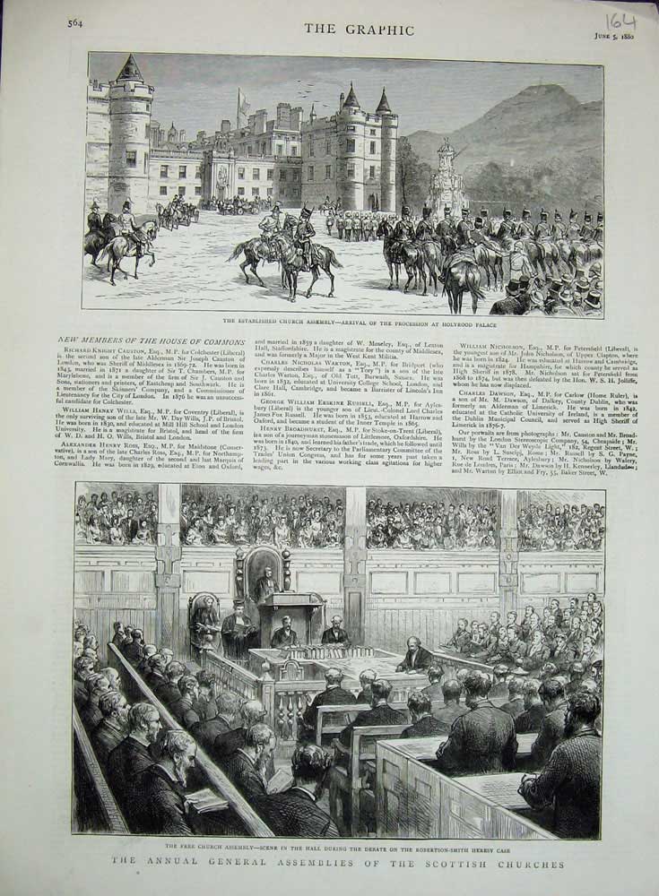 Old Antique Print 1880 Scottish Churches Holyrood Palace Robertson-Smith 19th