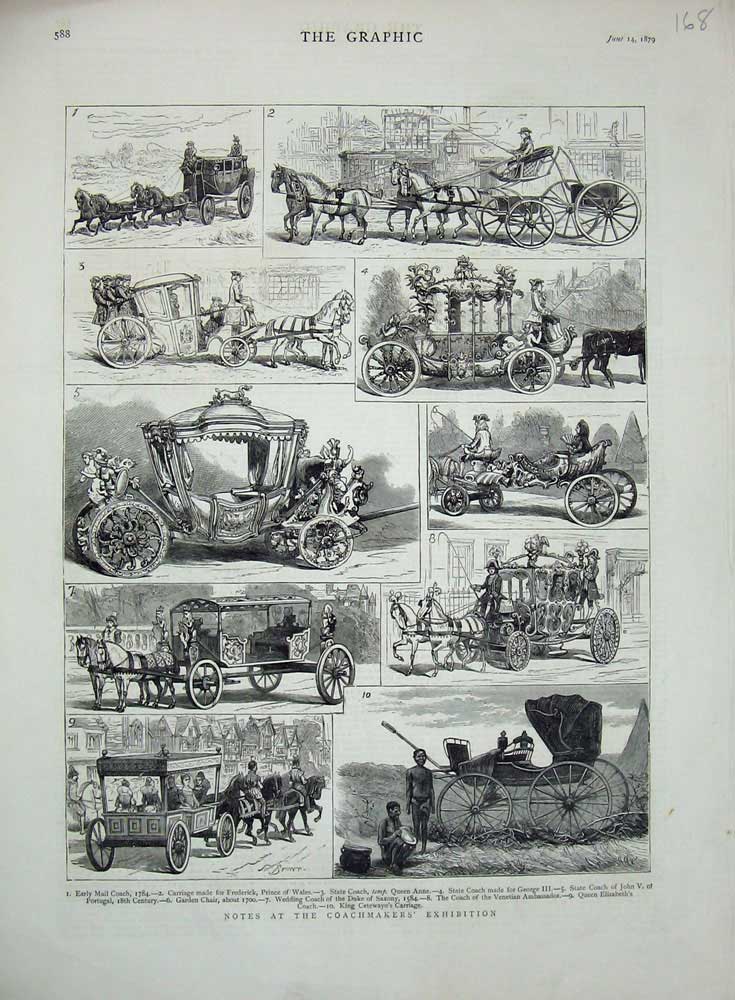 Old Antique Print 1879 Coachmakers Exhibition Mail State Coach Cetewayo 19th