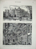 Old Antique Print 1881 Prince Wales Longleat House Wiltshire Garden Hall 19th