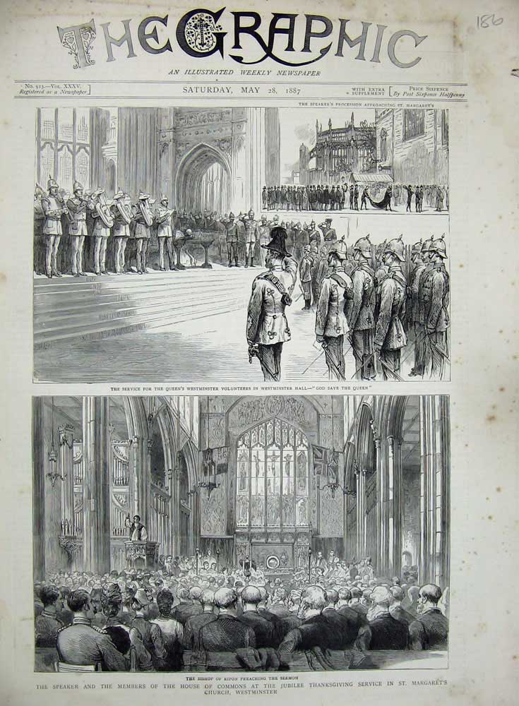 Original Old Antique Print 1887 House Commons Westminster Bishop Ripon Seirs