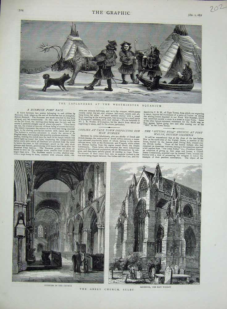 Old Antique Print 1877 Laplanders Westminster Aquarium Abbey Church Selby 19th