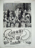 Old Antique Print Wedding Duke Norfolk 1877 Diamond Tiara Neckalce Ruby 19th