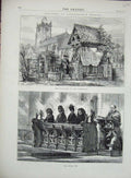 Old Antique Print 1871 Lych Gate Churchyard Sandringham Church Royal Pew 19th