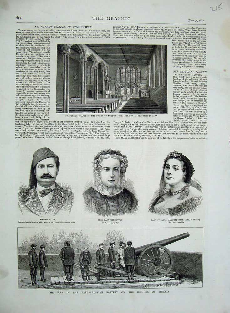 Original Old Antique Print 1877 War Russian Battery Ibraila Tower London Pasha