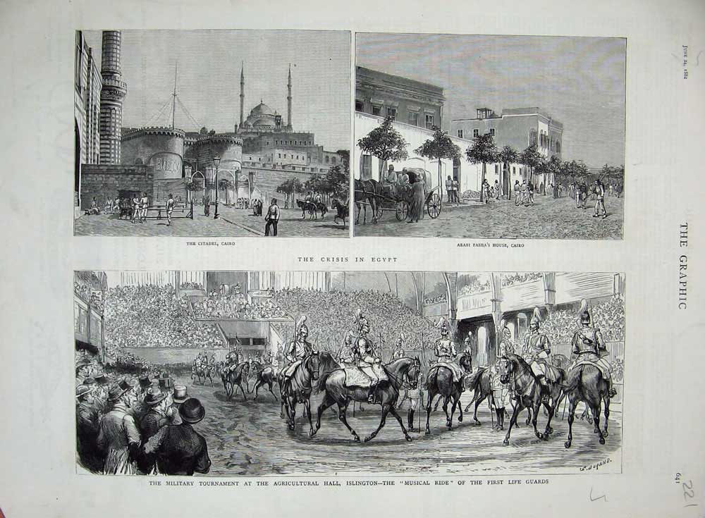 Old Antique Print 1882 Egypt Citadel Cairo Arabi Military Isligton Guards 19th