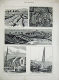 Original Old Antique Print 1880 Salt Districts Cheshire Winsford Church Chimney