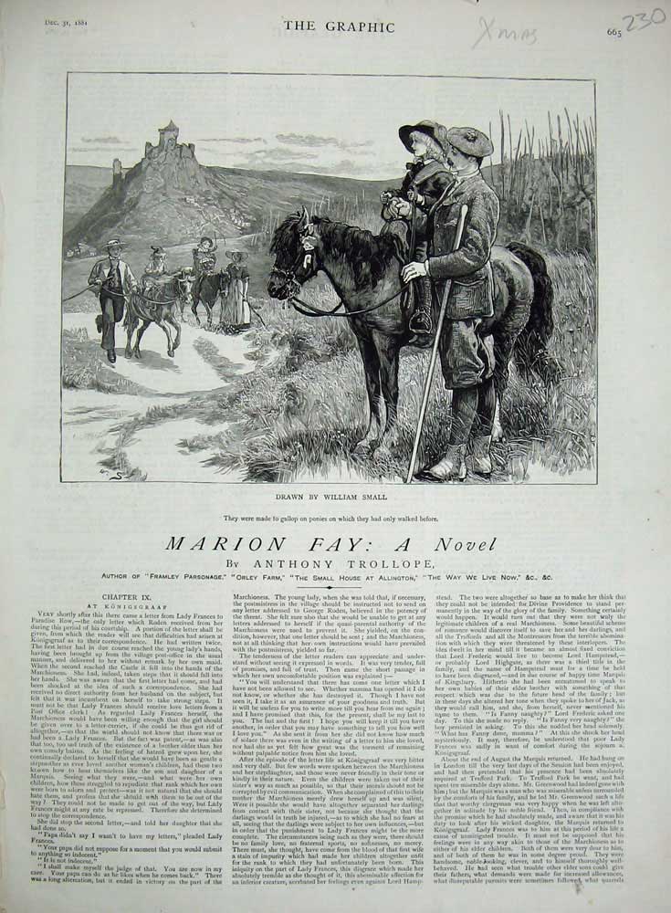 Original Old Antique Print 1881 Children Ponies Horses Country William Small
