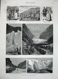 Original Old Antique Print Norway 1886 Costumes Brixdal Glacier Thelemarken