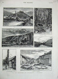 Original Old Antique Print 1881 Ardennes Castle Vianded Arden Meuse Wild Boars