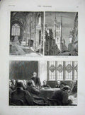 Original Old Antique Print 1877 Werburgh Tower Priory Church Caxton Westminster