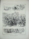 Original Old Antique Print 1870 Brighton England Horsee Beach Sand England 19th
