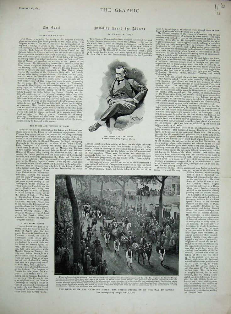 Original Old Antique Print 1893 Morley Wedding Khedive Bride Procession Koobeh