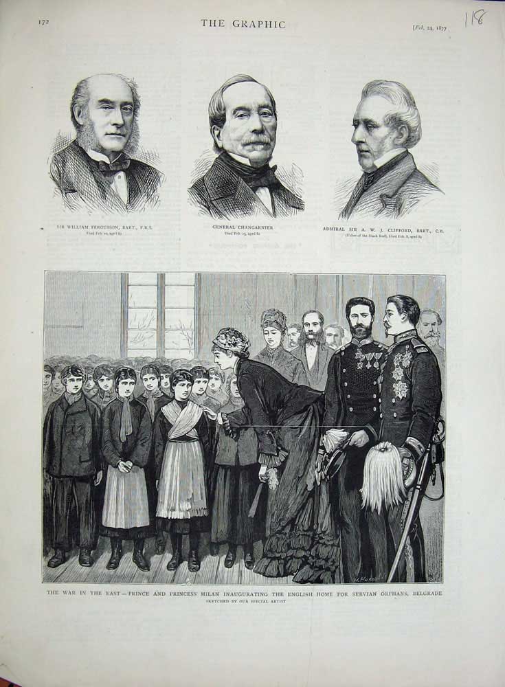 Old Antique Print 1877 Fergusson Changarnier Clifford War Princess Milan 19th