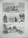 Old Antique Print 1875 Yacht Voyage England America Iceberg Deck Ship Sea 19th