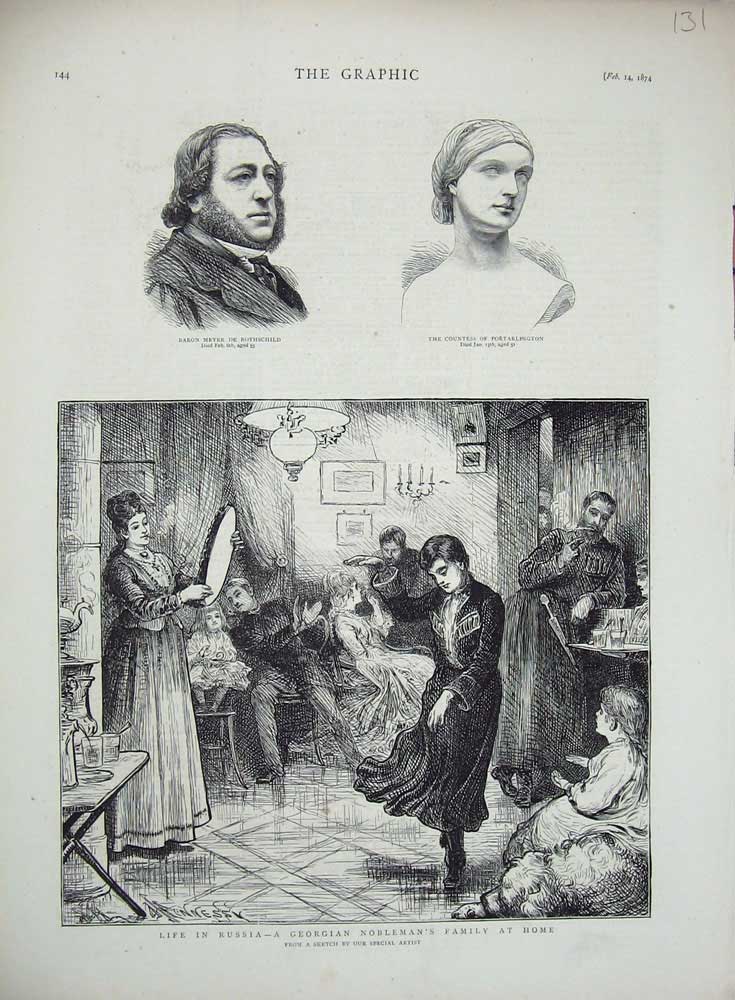 Old Antique Print 1874 Russia Georgian Nobleman Rothschild Portarlington 19th