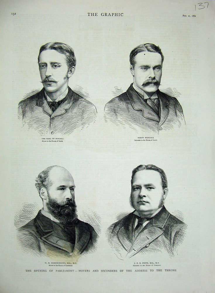 Old Antique Print Earl Fingall Wenlock Marjoribanks Firth 1882 Parliament 19th