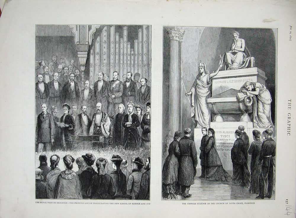 Old Antique Print 1877 Brighton Princess Louise Empress Eugenie Florence 19th