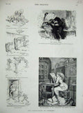 Original Old Antique Print 1882 Art Caricature Germany Housewife Renaissance