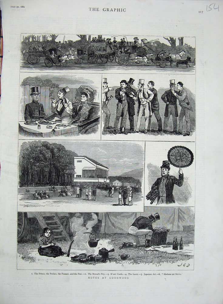 Old Antique Print 1881 Goodwood Horse Races Japanese Art Horse Carriage 19th