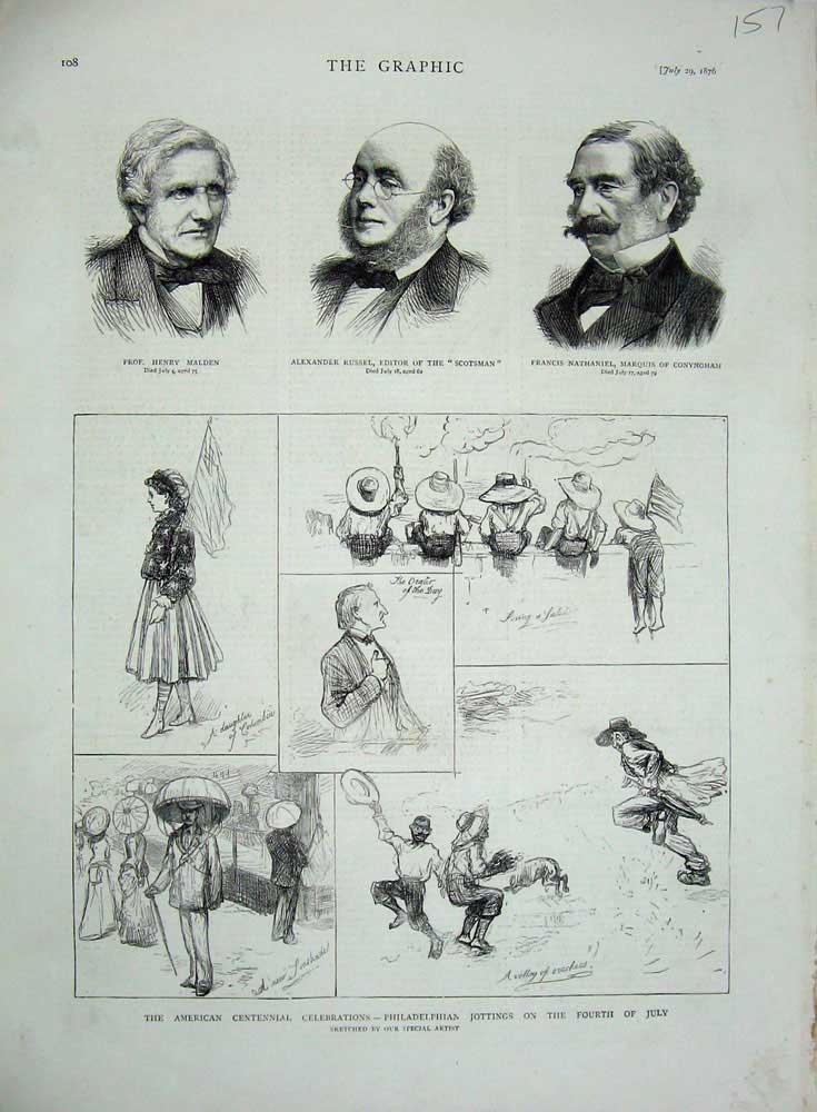Original Old Antique Print 1876 Henry Malden Russel Scotsman Philadlephia July