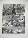 Original Old Antique Print 1881 Great Snowstorm Lavernock Cardiff Ships Ward