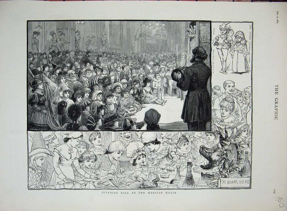 Old Antique Print 1884 Childrens Ball Mansion House Costumes Fancy Dress 19th