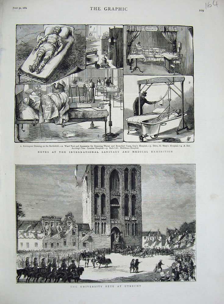 Old Antique Print 1881University Fete Utrecht Sanitary Medical Exhibition 19th