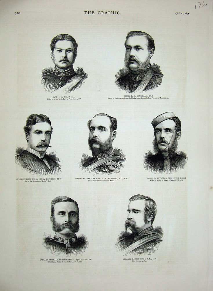 Original Old Antique Print 1879 Army Kelso Reyns Home Regiment Clifford Sier