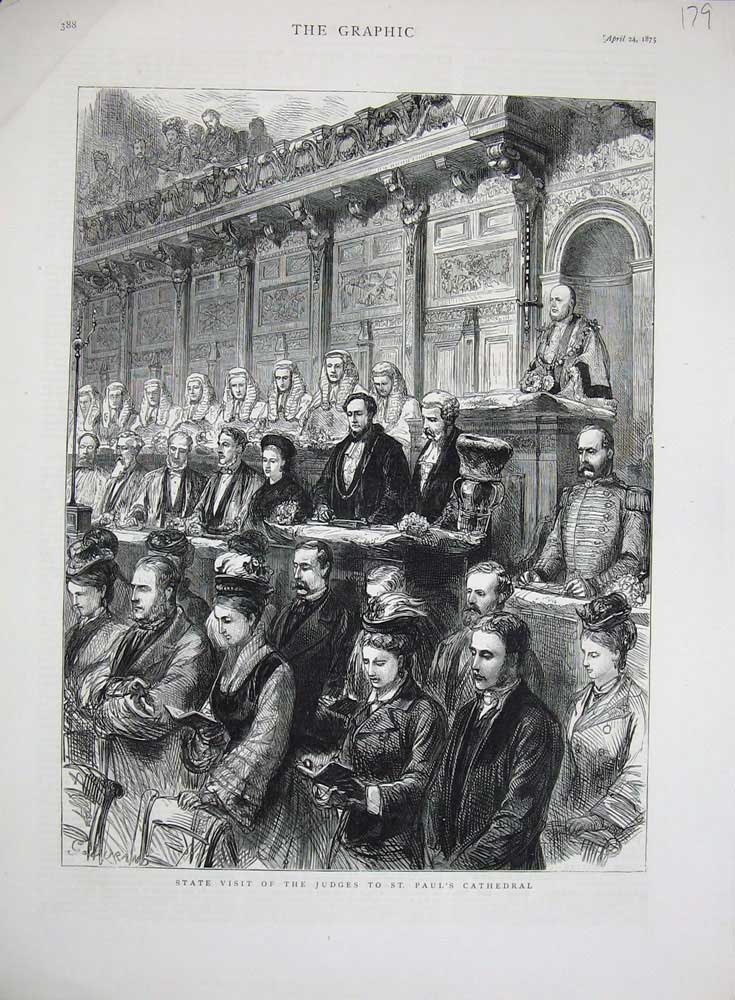 Original Old Antique Print 1875 State Visit Judges St Paul'S Cathedral Fine Art