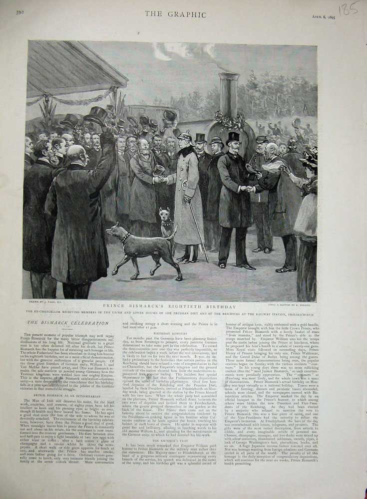 Old Antique Print 1895 Prince Bismarck'S Eightieth Birthday Railway Train 19th