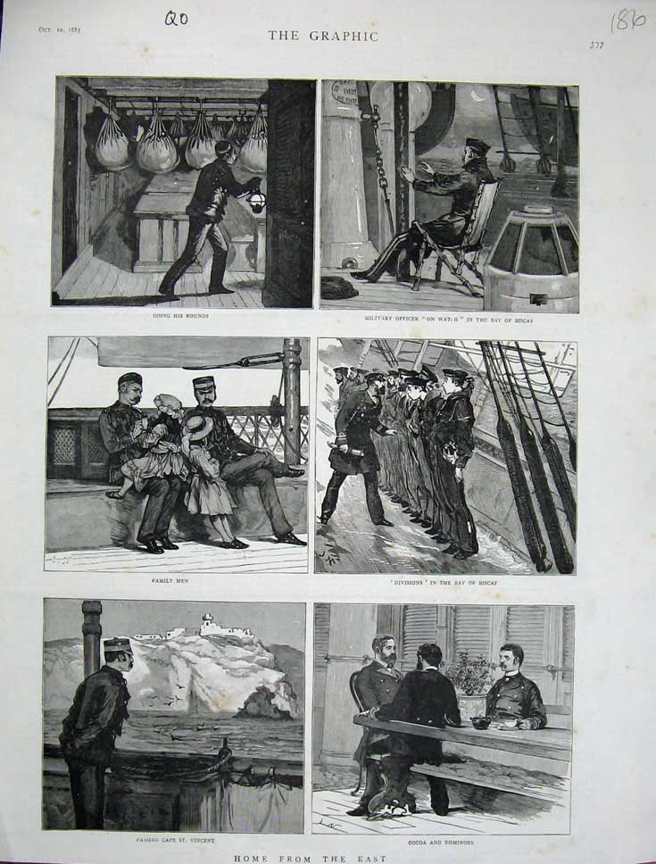 Old Antique Print 1883 War Navy Sailors Ship Cape Vincent Bay Biscay Men 19th